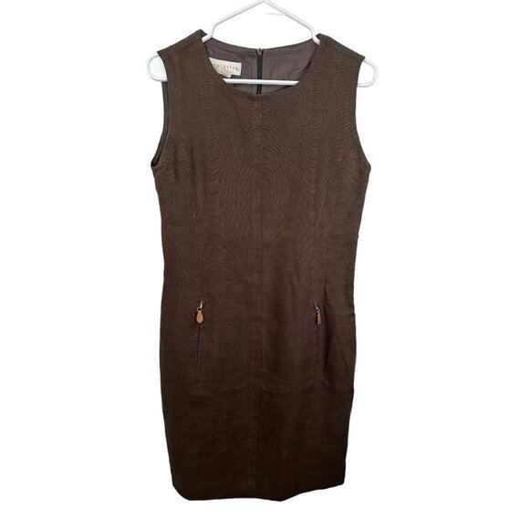 Don Caster, Brown sleeveless linen midi dress, size 8 - Picture 1 of 8